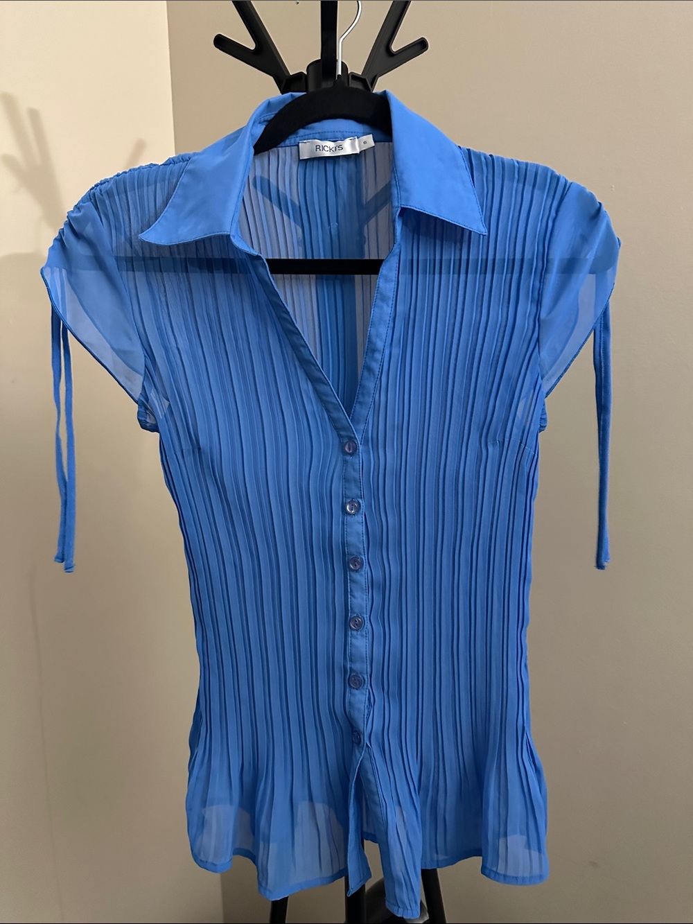 Ricki's Royal Blue Pleated Button-Down Short Sleeve Top